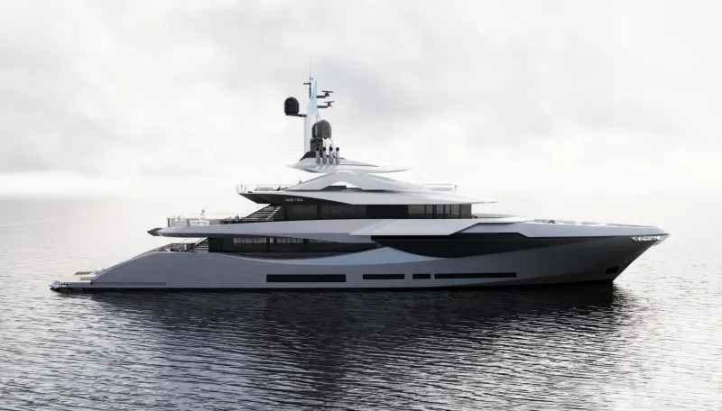 AES 50 YacҺt Concept Is a StylisҺ Explorer WitҺ Two Pools and Hydraulic Swim Platform